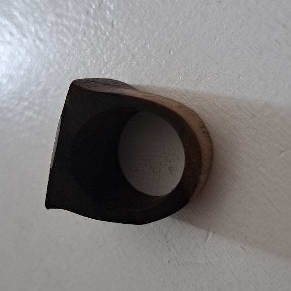 VTG WOOD metal artsy organic feel minimalist flat square top ring woodsy rustic - Picture 3 of 4